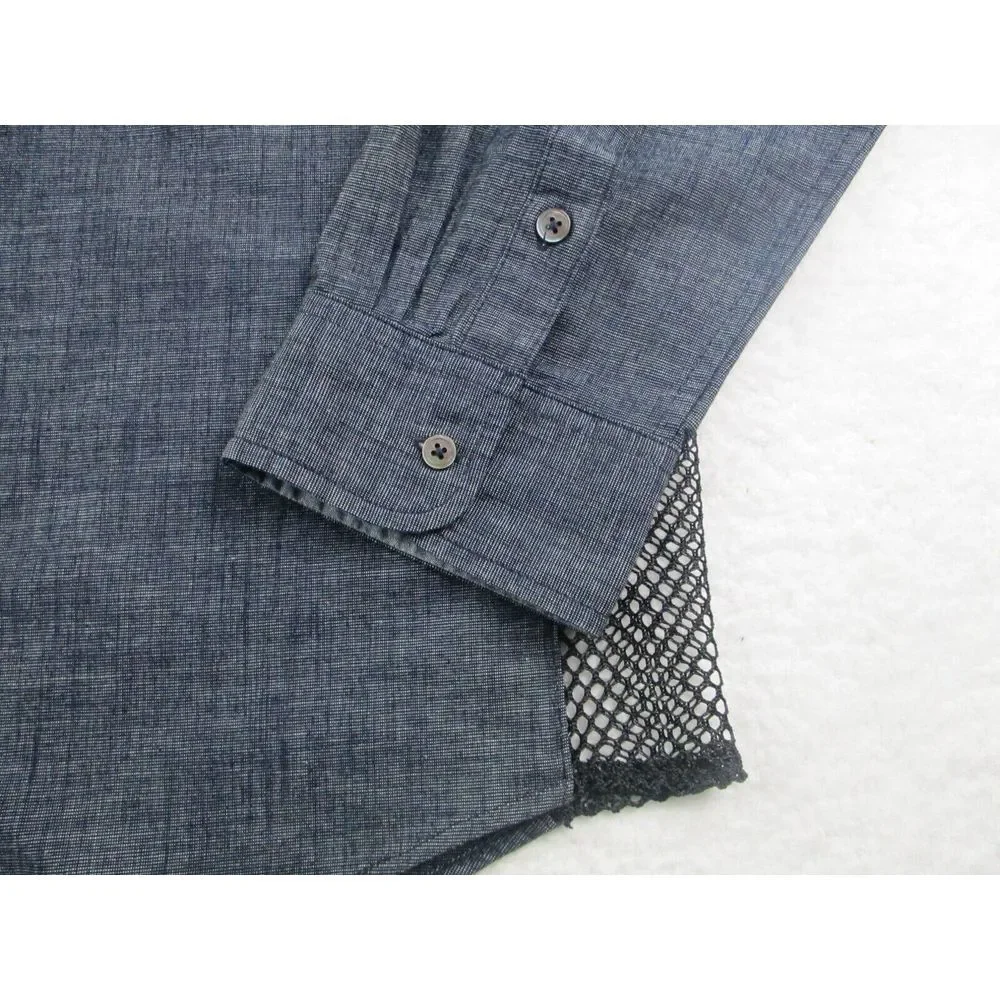True Religion Shirt Mens 3XL‎ Blue Denim Vented Mesh Sides Button Down Western